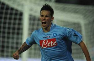 TURIN, ITALY - OCTOBER 31: Marek Hamsik of SSC Napoli celebrates his first goal during the Serie A match between Juventus FC and SSC Napoli at Olimpico Stadium on October 31, 2009 in Turin, Italy. (Photo by Valerio Pennicino/Getty Images)