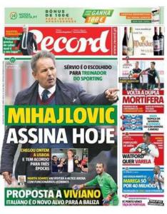 Record prima pagina MIhajlovic Sporting